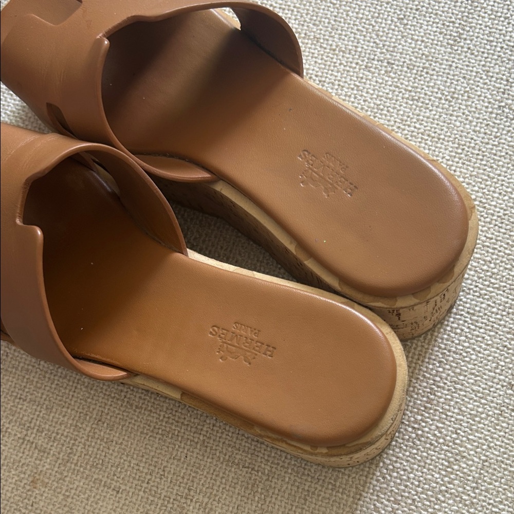 Hermes brown nude Leather Platform Slide Sandals - Women - Picture 4 of 5